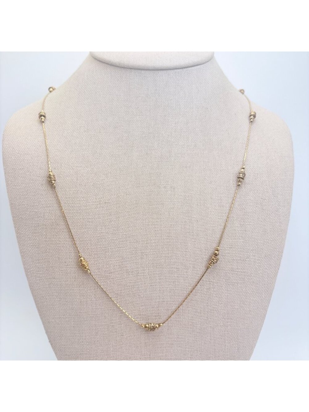 Scroll Design Gold Over Sterling Silver 925 Station Necklace Size 29" Length